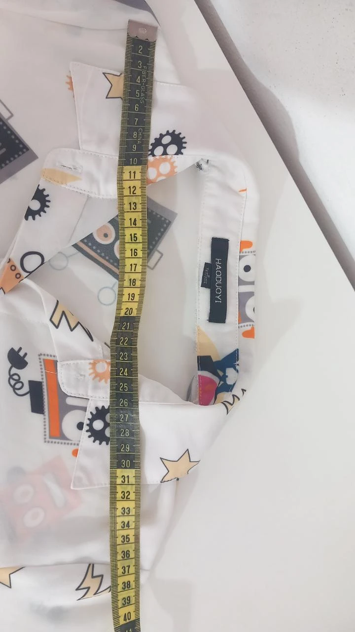 Camisa branca Haoduoyi-S com robôs | Chemise Robots Fun | Robot Print Shirt – photo 4